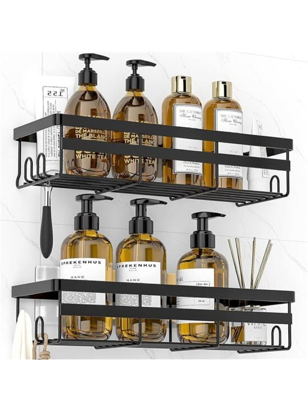 Adhesive Shower Caddy Shelf No Drill Bathroom Storage Organizer Rustproof 2 Pack